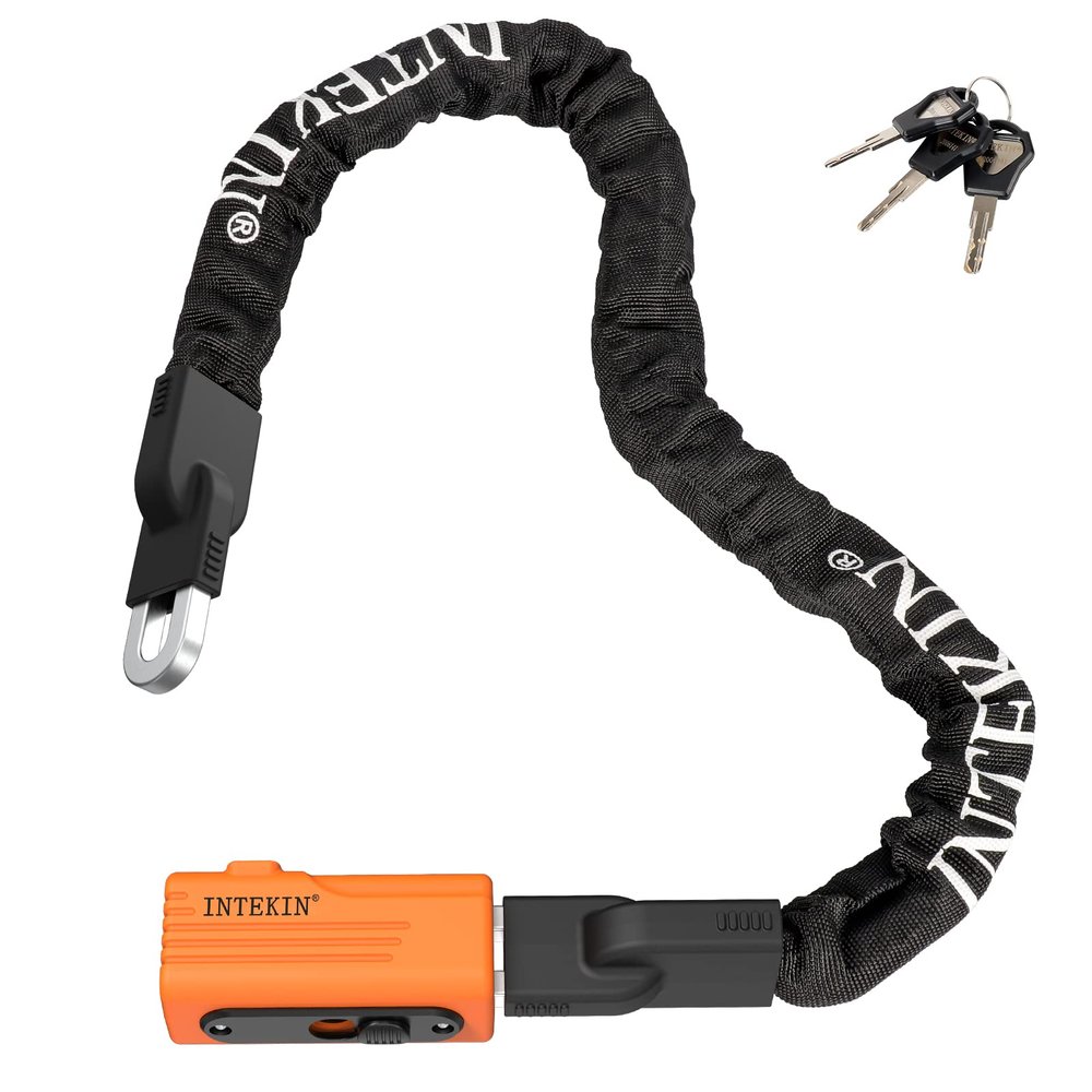 INTEKIN Bike Chain Lock 3FT Long 8mm Thick Steel Chain Heavy Duty Bike Lock Anti-Theft Bicycle Chain Lock with 3 Keys for E-Bike, Motorcycle, Fence