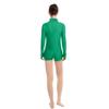 ABAFIP Women Long Sleeve Gymnastic Leotards Ballet Dance Romper Shorts Jumpsuit One Piece Bodysuit Ballerina Lycra Dancewear Green Medium view 2