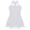 YOOJOO Women Girls Sleeveless Halter Figure Ice Skating Dress Rhinestone Gymnastic Dance Leotard Competition Costume White B XX-Large view 4