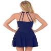 YOOJOO Women Girls Sleeveless Halter Figure Ice Skating Dress Rhinestone Gymnastic Dance Leotard Competition Costume Navy_Blue B XX-Large view 3