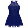 YOOJOO Women Girls Sleeveless Halter Figure Ice Skating Dress Rhinestone Gymnastic Dance Leotard Competition Costume Navy_Blue B XX-Large view 4