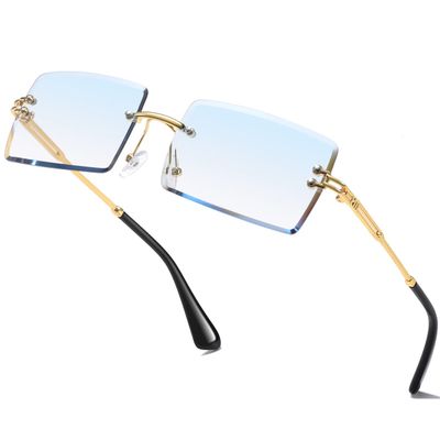 aisswzber Fashion Rimless Rectangle Sunglasses for Women Men Square Glasses Ultralight UV400 Eyewear Unisex 9031