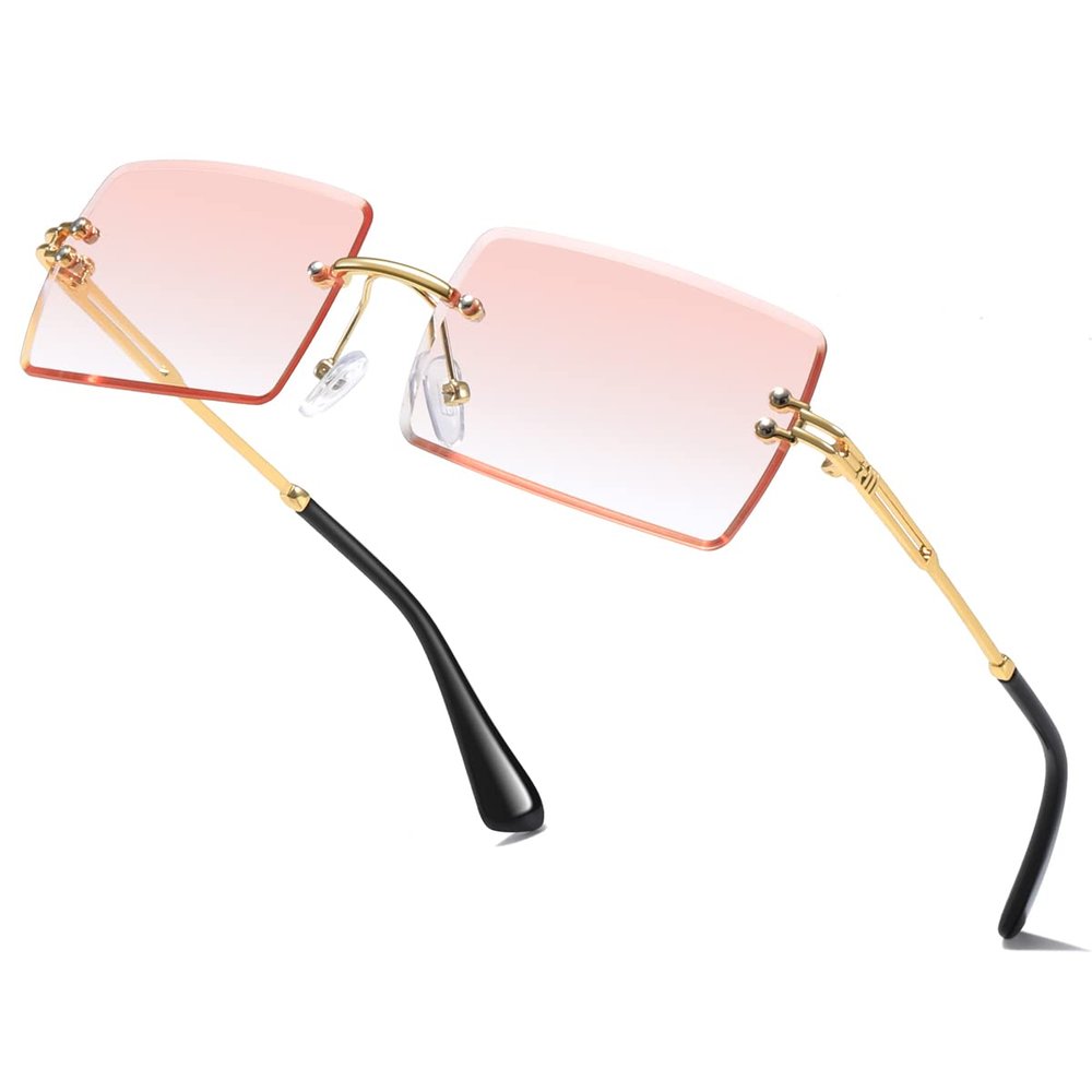aisswzber Fashion Rimless Rectangle Sunglasses for Women Men Square Glasses Ultralight UV400 Eyewear Unisex 9031