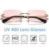 aisswzber Fashion Rimless Rectangle Sunglasses for Women Men Square Glasses Ultralight UV400 Eyewear Unisex 9031 view 3
