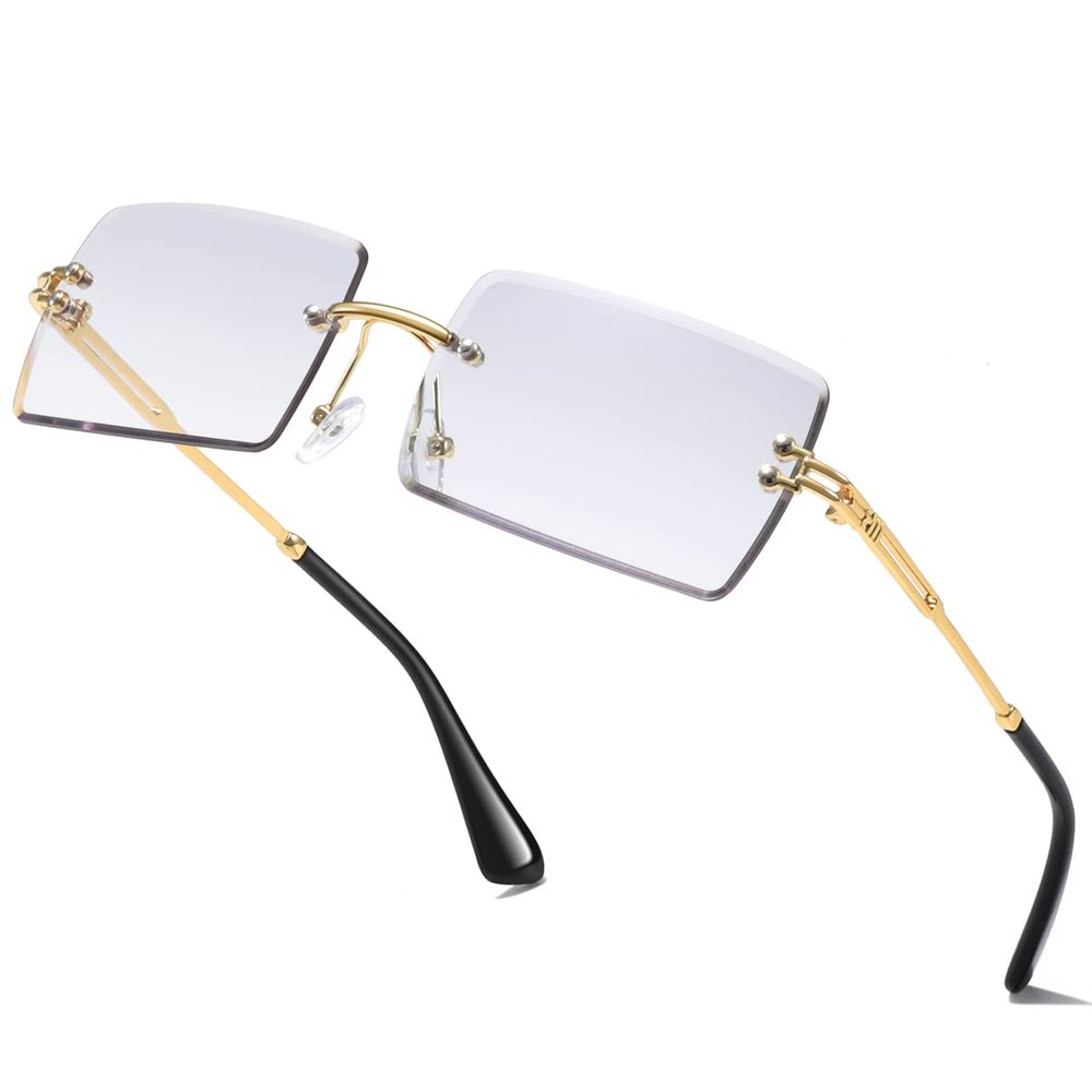 aisswzber Fashion Rimless Rectangle Sunglasses for Women Men Square Glasses Ultralight UV400 Eyewear Unisex 9031