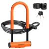 INTEKIN Bike U Lock Heavy Duty Bike Lock Bicycle Lock, 16mm U Lock and 5ft Length Security Cable with Sturdy Mounting Bracket for Bicycle, Motorcycle and More, Orange, Large view 1