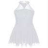iiniim Women's Rhinestone Halter Neck Ballet Dance Dress Mesh Splice Figure Skating Lyrical Dance Leotard White XX-Large view 4