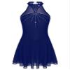 iiniim Women's Rhinestone Halter Neck Ballet Dance Dress Mesh Splice Figure Skating Lyrical Dance Leotard Navy_Blue XX-Large view 4