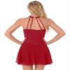 iiniim Women's Rhinestone Halter Neck Ballet Dance Dress Mesh Splice Figure Skating Lyrical Dance Leotard Burgundy XX-Large view 3