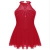 iiniim Women's Rhinestone Halter Neck Ballet Dance Dress Mesh Splice Figure Skating Lyrical Dance Leotard Burgundy XX-Large view 4