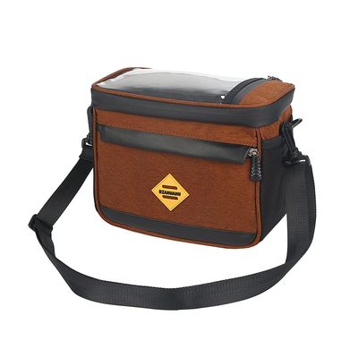 KKTAPOS Bicycle Handlebar Bag - Bike Front Basket Insulation Lunch Bag with Touch Screen Cycling Accessories Shoulder Strap for Outdoor Hiking Travel Assistants (Brown)