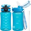 OLDLEY Kids Water Bottle for School, 12 oz (2 lids) BPA-Free Reusable Leak-proof Durable Tritan Plastic Water Bottles with Straw & Chug Lids, Anti-dust Spout Cover (Blue) view 1