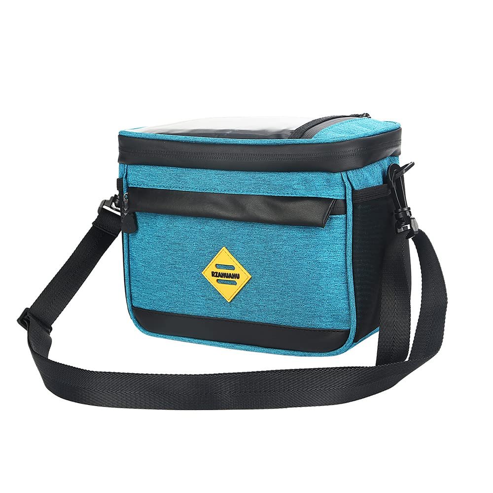 KKTAPOS Bicycle Handlebar Bag - Bike Front Basket Insulation Lunch Bag with Touch Screen Cycling Accessories Shoulder Strap for Outdoor Hiking Travel Assistants (Blue)