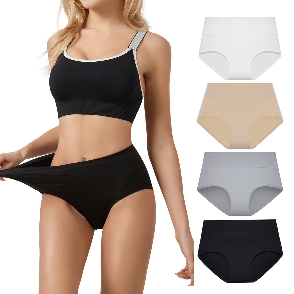 SERISIMPLE Viscose Bamboo Women Luxury Underwear Silky Comfy Ultra Soft Briefs Breathable Stretch High&Mid Waist Panties 4 pack (M, High-Assorted 1)