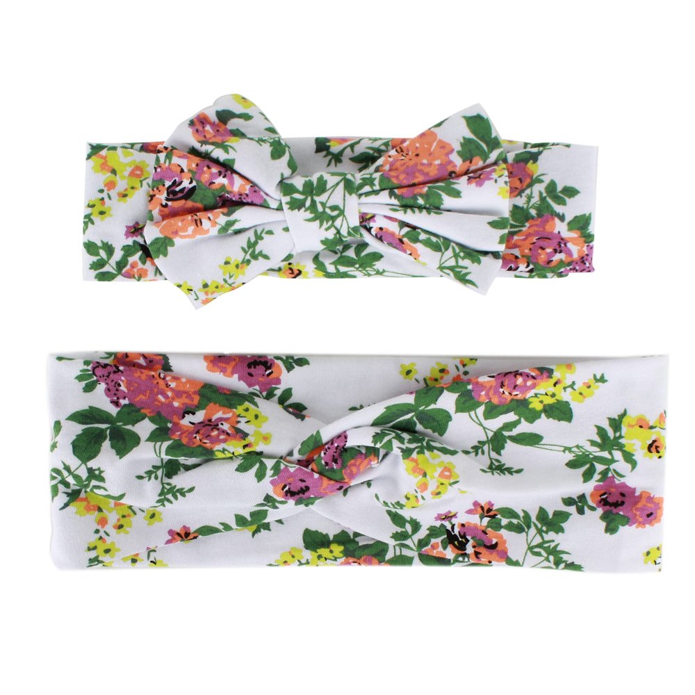 LABANCA 2 Pack Mom and Daughter Floral Print Elastic Cloth Hairbands Bandana Bow Head Band Wrap (Color 6)
