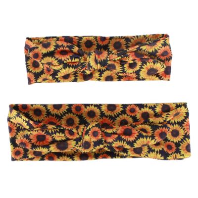 LABANCA 2 Pack Mom and Daughter Floral Print Elastic Cloth Hairbands Bandana Bow Head Band Wrap (Color 9)