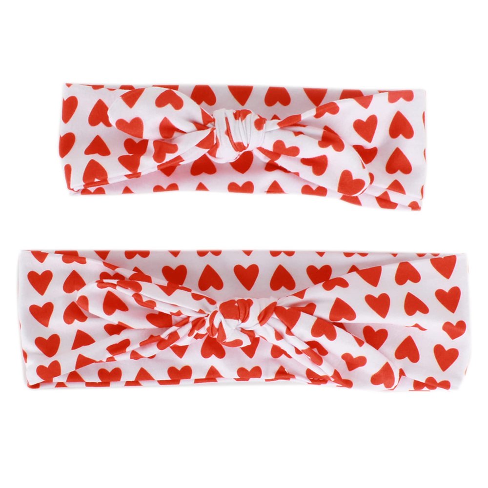 LABANCA 2 Pack Mom and Daughter Floral Print Elastic Cloth Hairbands Bandana Bow Head Band Wrap (Color 7)