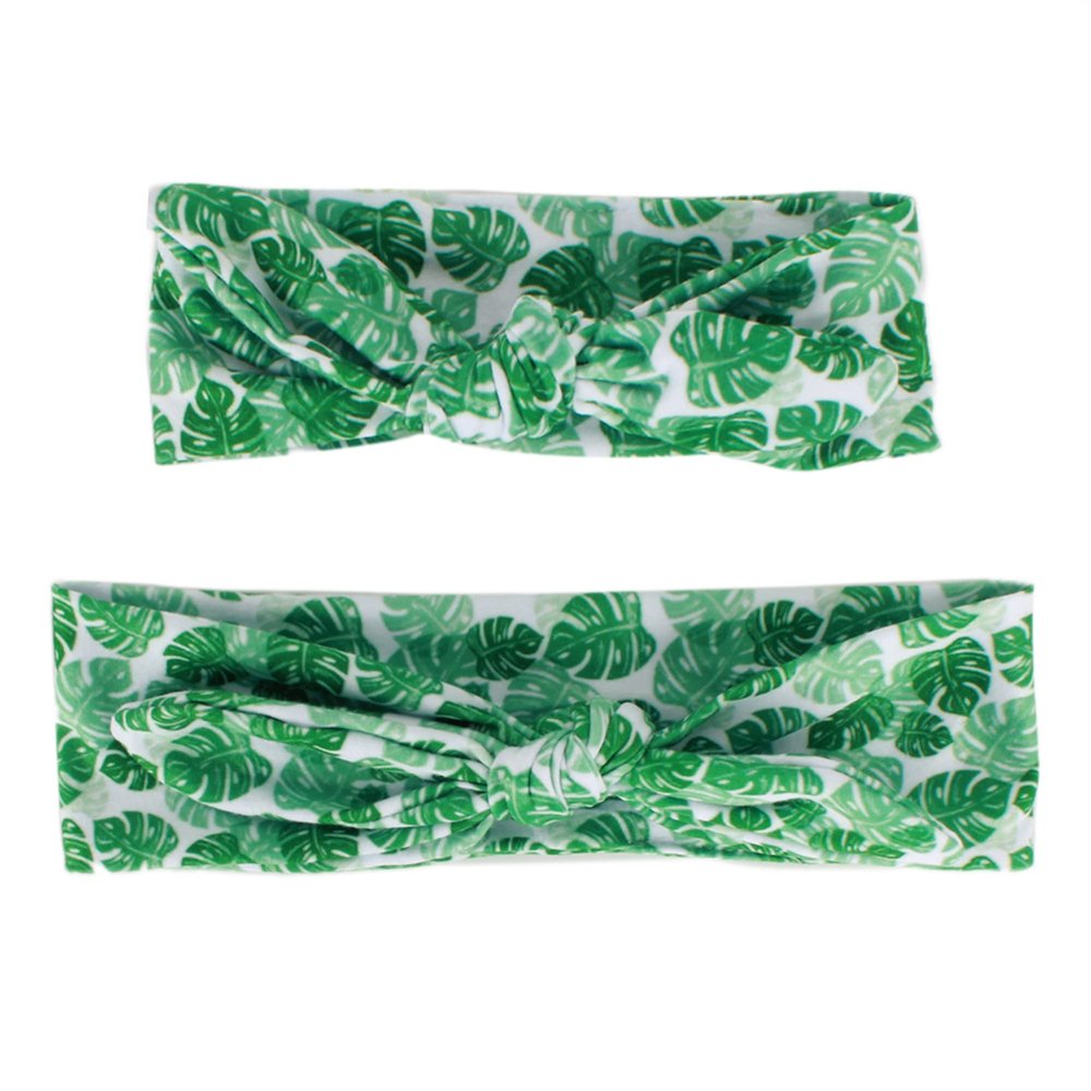 LABANCA 2 Pack Mom and Daughter Floral Print Elastic Cloth Hairbands Bandana Bow Head Band Wrap (Color 8)