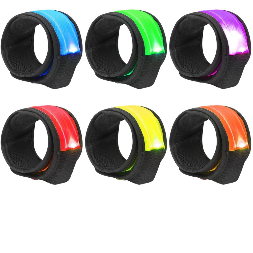 6PCS Led light Up Slap Wristband for Running, Glow In The Dark Slap Bracelets Arm Band Reflective Strips for Night Safety Cycling Walking Concert Camping Party Fishing, Wrist Light Flashing 3 Modes