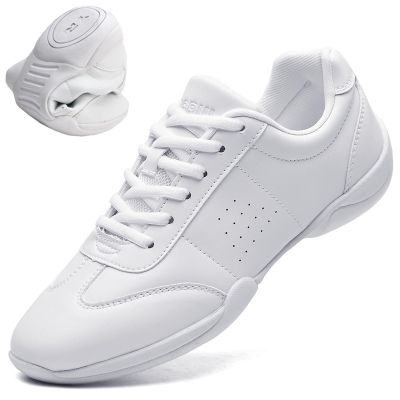 DADAWEN Adult & Youth White Cheerleading Shoe Athletic Sport Dance Shoes Training Competition Tennis Sneakers Cheer Shoes White US Size 4.5/EU Size 35