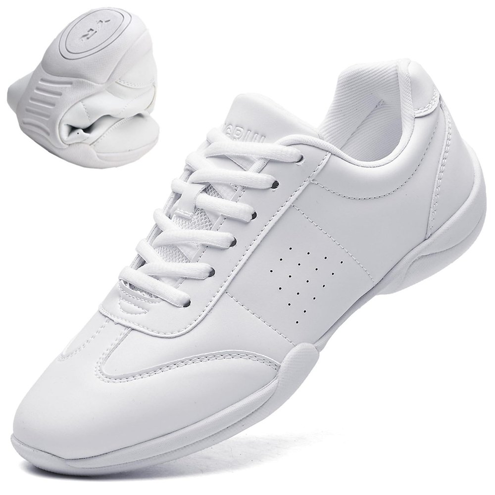 DADAWEN Adult & Youth White Cheerleading Shoe Athletic Sport Dance Shoes Training Competition Tennis Sneakers Cheer Shoes White US Size 4.5/EU Size 35