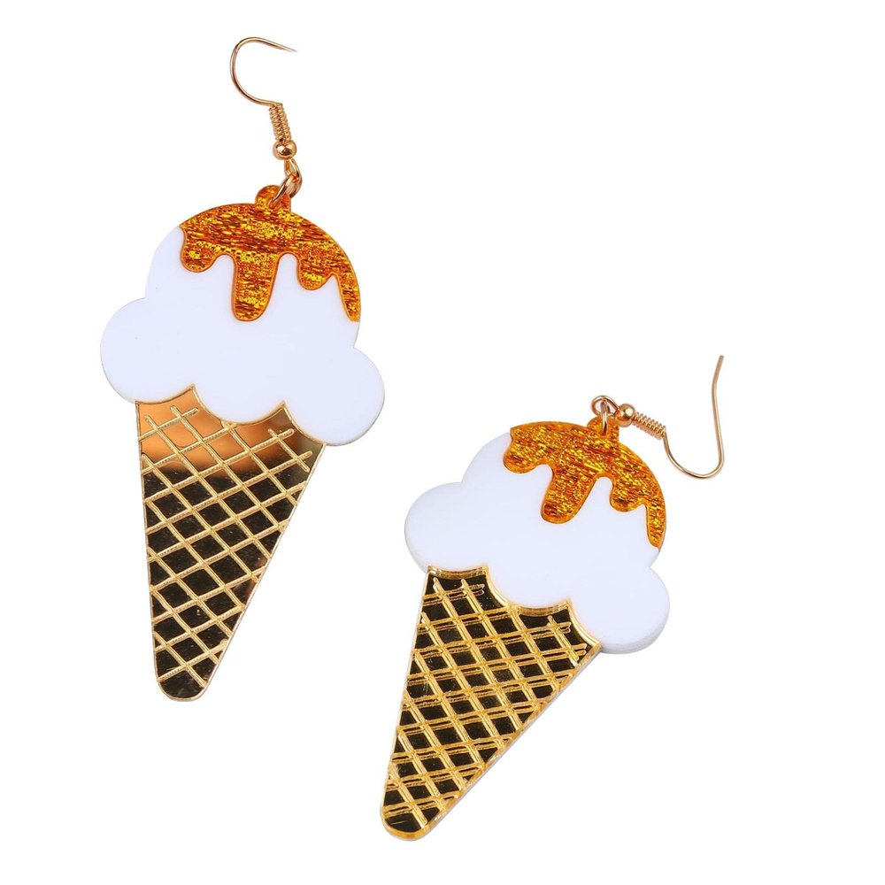 Sweet Ice Cream Key Dangle Earrings Handmade Gold Plated Resin Acrylic Earrings for Women Jewelry(A)