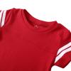 ROMPERINBOX Baby Football Jersey Onsies Raglan Bodysuit Customized Newborn Unisex Solid Sport Teams Romper with Contrasting Sleeve Stripes(Red,0-3 Months) view 2