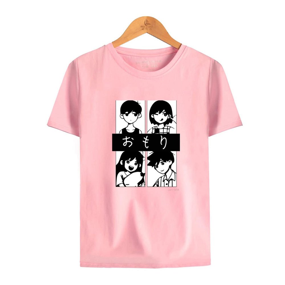 Omori Tshirt Unisex, MenS Short Sleeves T-Shirt Game, Tee Shirt Crew Neck Cotton Harajuku Casual Top Pink
