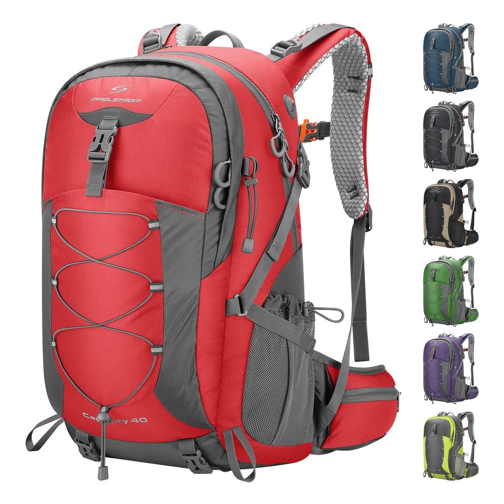 Maelstrom Hiking Backpack,Camping Backpack,40L Waterproof Hiking Daypack with Rain Cover,Lightweight Travel Backpack,Red