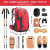 Maelstrom Hiking Backpack,Camping Backpack,40L Waterproof Hiking Daypack with Rain Cover,Lightweight Travel Backpack,Red view 2