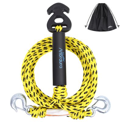 Affordura Boat Tow Harness for Tubing, Skiing, Kneeboarding, 4 Riders, 12 FT, Yellow