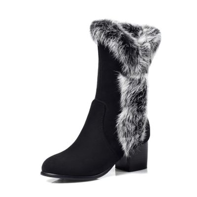 Bcshiye Women's Mid Calf Boots,Winter Wide Mid-Calf Snow Boots Fashion Furry Warm Comfort High Heels Dress Party Boots