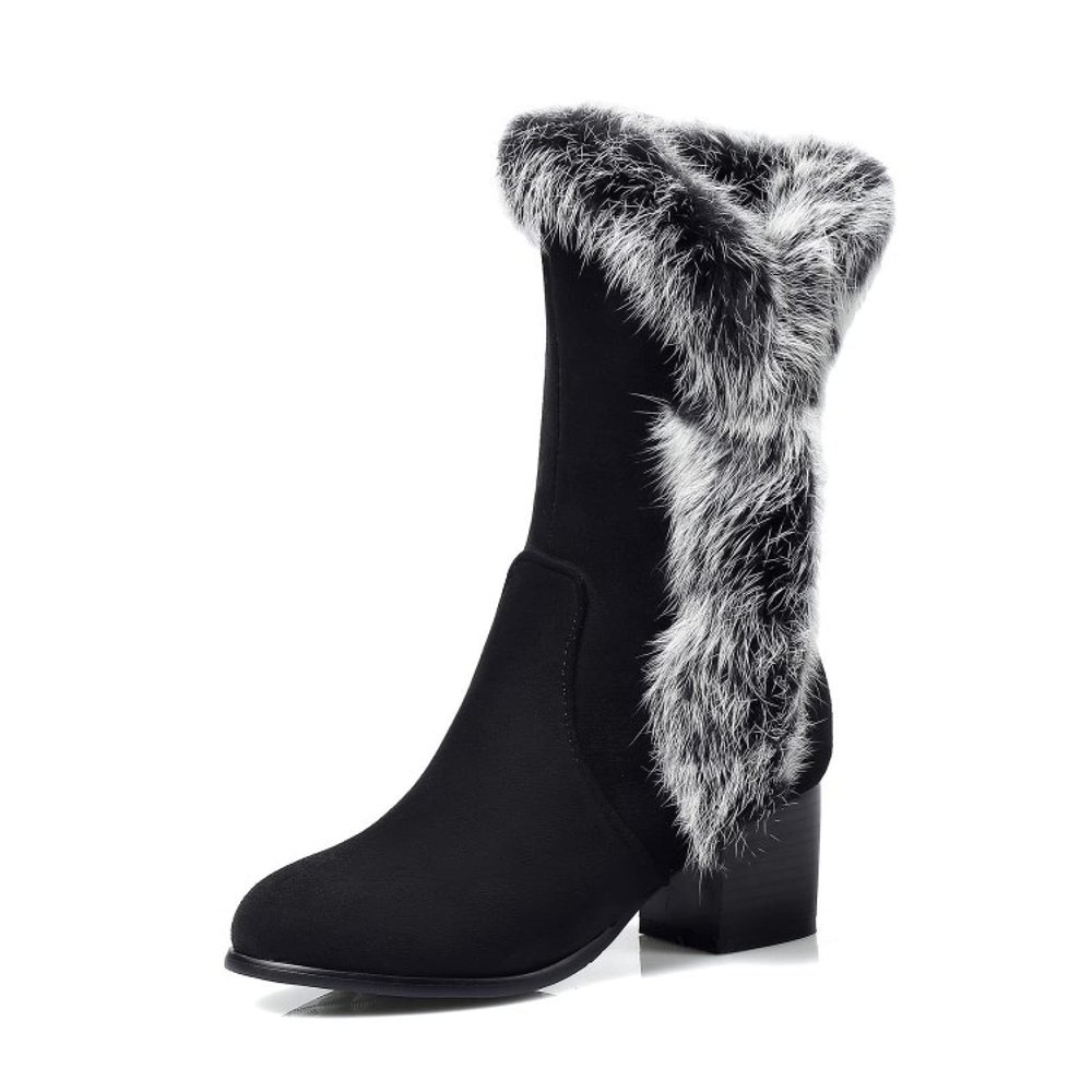 Bcshiye Women's Mid Calf Boots,Winter Wide Mid-Calf Snow Boots Fashion Furry Warm Comfort High Heels Dress Party Boots