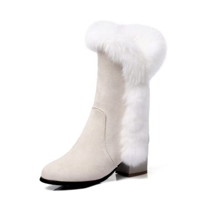 Bcshiye Women's Mid Calf Boots,Winter Wide Mid-Calf Snow Boots Fashion Furry Warm Comfort High Heels Dress Party Boots