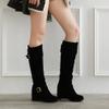 Bcshiye Women's Knee High Low Hidden Wedge Boots Buckle Straps Comfort Wide Calf Flat Slouch Cowboy Cowgirl Long Boots view 2
