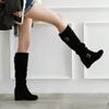 Bcshiye Women's Knee High Low Hidden Wedge Boots Buckle Straps Comfort Wide Calf Flat Slouch Cowboy Cowgirl Long Boots view 3