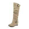 Bcshiye Women's Knee High Low Hidden Wedge Boots Buckle Straps Comfort Wide Calf Flat Slouch Cowboy Cowgirl Long Boots view 1