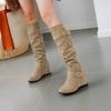 Bcshiye Women's Knee High Low Hidden Wedge Boots Buckle Straps Comfort Wide Calf Flat Slouch Cowboy Cowgirl Long Boots view 3