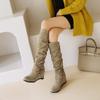 Bcshiye Women's Knee High Low Hidden Wedge Boots Buckle Straps Comfort Wide Calf Flat Slouch Cowboy Cowgirl Long Boots view 4