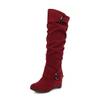 Bcshiye Women's Knee High Low Hidden Wedge Boots Buckle Straps Comfort Wide Calf Flat Slouch Cowboy Cowgirl Long Boots view 1