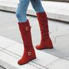 Bcshiye Women's Knee High Low Hidden Wedge Boots Buckle Straps Comfort Wide Calf Flat Slouch Cowboy Cowgirl Long Boots view 2