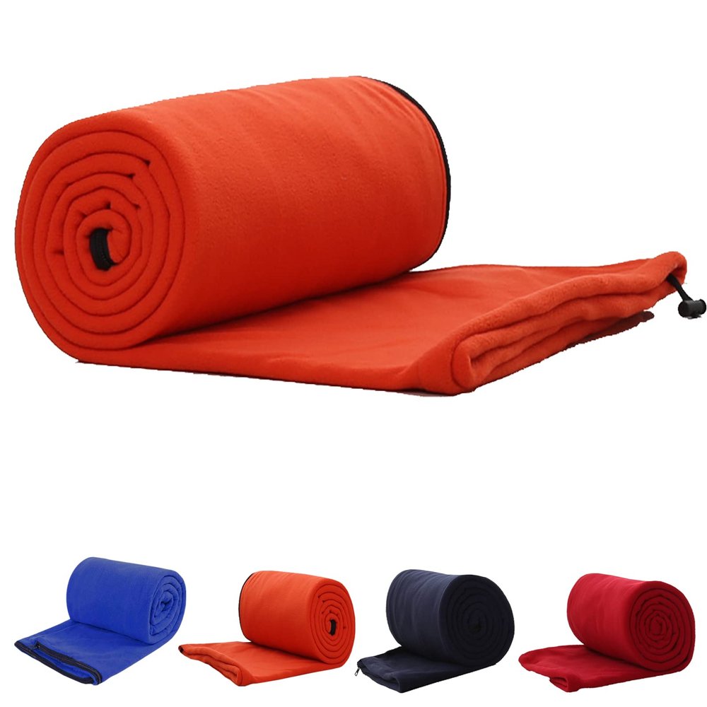 E-Onfoot Fleece Sleeping Bag Liner, Camping Sleep Sack Travel Sheet with Zipper (Orange)