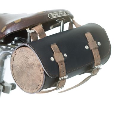 London Craftwork Classic Bicycle Round Tool Bag Genuine Leather Seat Frame Handlebar Black Vintage Brown roll-bl-Green