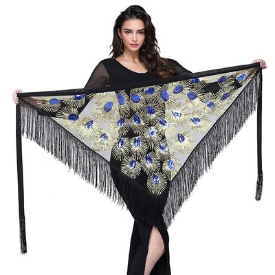 Women Belly Dance Hip Scarf Triangle Belt Skirt with Fringe (Blue)