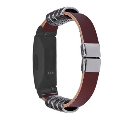 TryBest Leather Straps for Fitbit Inspire HR,Women Men Leather + Metal Replacement Wristband Adjustable 5.5-8.1 inch Compatible with Fitbit Inspire/Fitbit Inspire HR - Brown