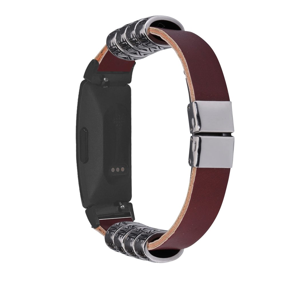 TryBest Leather Straps for Fitbit Inspire HR,Women Men Leather + Metal Replacement Wristband Adjustable 5.5-8.1 inch Compatible with Fitbit Inspire/Fitbit Inspire HR - Brown