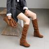 Bcshiye Women's Knee High Low Hidden Wedge Boots Buckle Straps Comfort Wide Calf Flat Slouch Cowboy Cowgirl Long Boots view 3