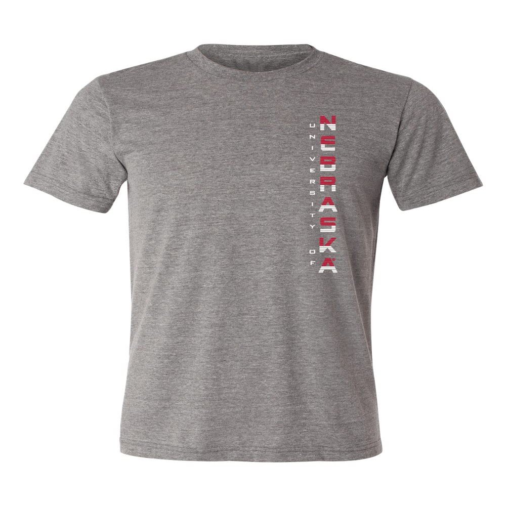 CornBorn Nebraska Tee Shirt - Premium Tri-Blend Striped Vertical University of Nebraska - Premium Heather - Extra Small