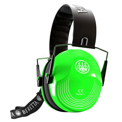 BERETTA Unisex Hearing Protection Competition Compact One Size Safety Pro Earmuff w/ Ergonomic Design & Durable Carrier Strap, Green Fluorescent