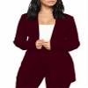 Women's Business Blazer Pant Suit Set for Work 2 Piece Outfits Burgundy XX-Large view 3